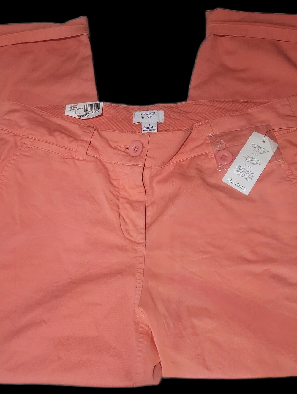 NWT! Crown & Ivy Charlotte Crop Pants in Coral Coast Size 6